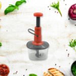 Manual Food Chopper (650ml): Stainless Steel Flates, Locking System, Anti-Slip Base