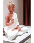 Resin Meditating Buddha Showpiece | Home Decor | Idol Statue Figurine Murti | Tibetan Buddhist Statue - 8" Inches Height (White) - Image 5