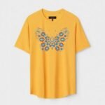 Yellow Unisex DOT KNIT Regular Fit Printed Round Neck T-Shirt
