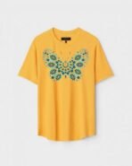 Yellow Unisex DOT KNIT Regular Fit Printed Round Neck T-Shirt