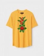 Yellow Unisex DOT KNIT Regular Fit Printed Round Neck T-Shirt