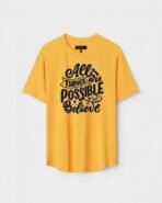 Yellow Unisex Cotton Regular Fit Printed Round Neck T-Shirt