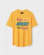 Yellow Unisex DOT KNIT Regular Fit Printed Round Neck T-Shirt