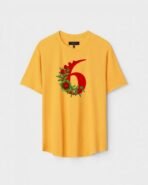 Yellow Unisex DOT KNIT Regular Fit Printed Round Neck T-Shirt