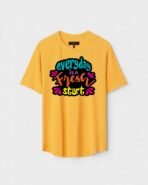 Yellow Unisex Cotton Regular Fit Printed Round Neck T-Shirt