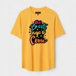 Yellow Unisex DOT KNIT Regular Fit Printed Round Neck T-Shirt