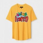 Yellow Unisex DOT KNIT Regular Fit Printed Round Neck T-Shirt