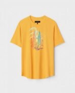 Yellow Unisex DOT KNIT Regular Fit Printed Round Neck T-Shirt