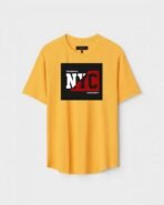 Yellow Unisex DOT KNIT Regular Fit Printed Round Neck T-Shirt